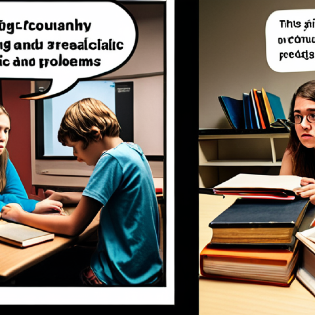 The Evolving Landscape of Youth Counseling**
A split image contrasting past and present. On the left, an old-fashioned counselor desk with a stack of dusty psychology books, a young person looking confused amidst a chaotic tangle of traditional problems like academic stress. On the right, a bright, modern counseling space with a confident youth counselor using a tablet or digital tools, engaging empathetically with diverse young people struggling with contemporary issues like cyberbullying, digital addiction, and mental health concerns, represented by subtle digital overlays and thought bubbles. Emphasize the shift from theoretical to relevant and practical knowledge.

**