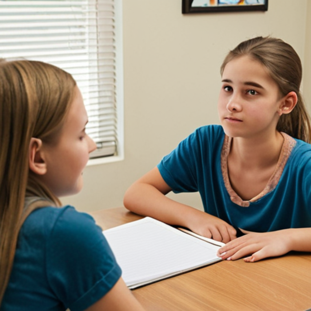 **

A friendly and approachable adolescent counselor is sitting in a comfortable office.  A teenager is sitting across from them, appearing relaxed and openly sharing their feelings.  The counselor is actively listening, nodding empathetically.  Soft, natural lighting and a calming color palette create a safe and supportive atmosphere.  The scene conveys effective communication and a trusting relationship.

**