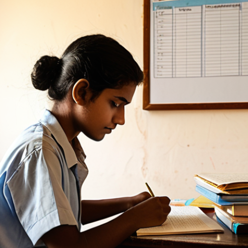 Home 25 **
A determined student, bathed in the soft morning light, studying intensely at a desk filled with books and notes. A well-structured timetable is visible on the wall. The scene evokes a sense of focused preparation and the importance of time management for success in the Kishor Counseling exam. Should convey a sense of "porashona" (Bengali for studying).
**