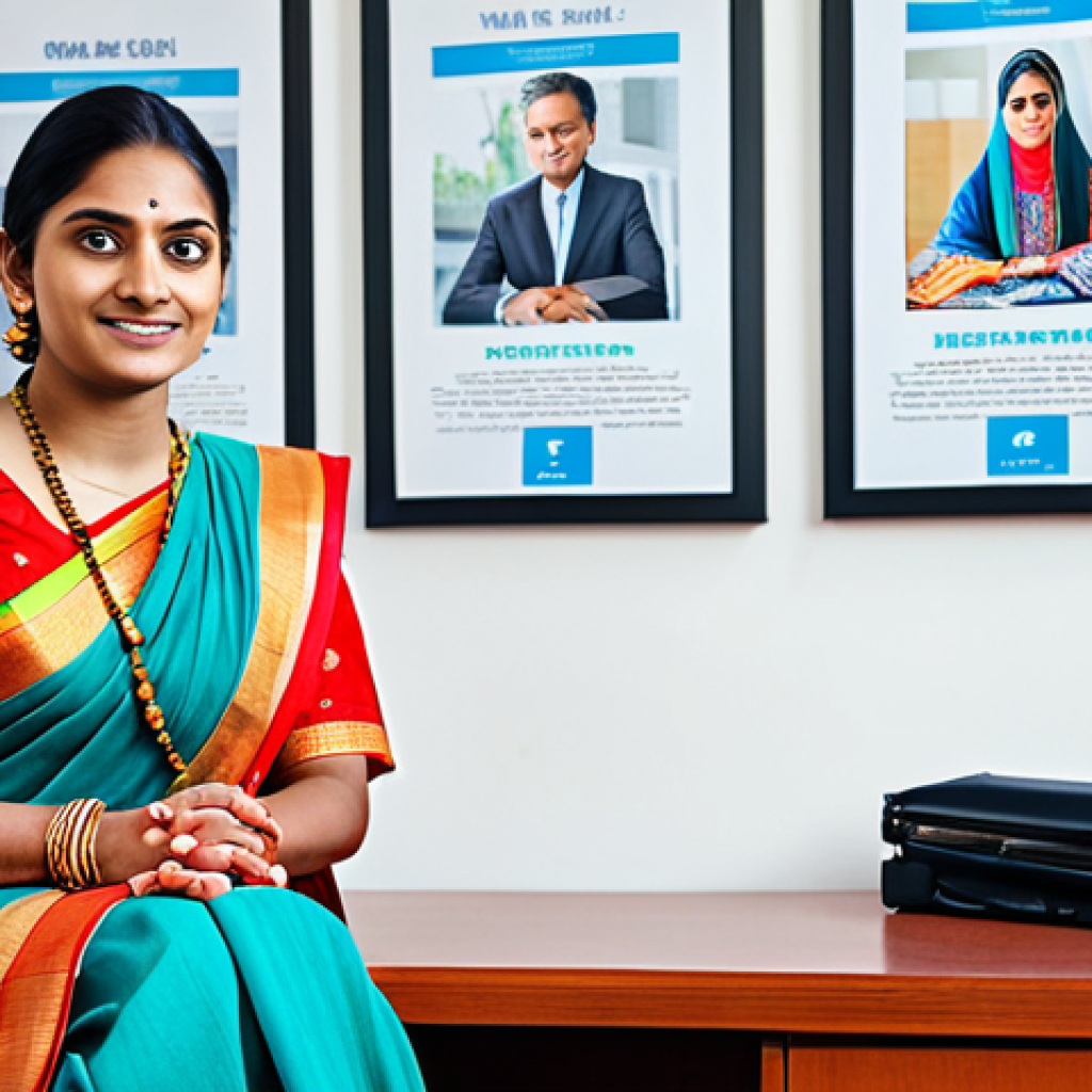 청소년상담사 필기시험 주요 과목 분석 - A professional female counselor in a modest, colorful sari, sitting in a well-lit office with poster...