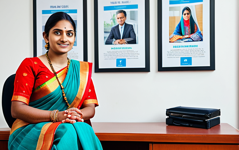 청소년상담사 필기시험 주요 과목 분석 - A professional female counselor in a modest, colorful sari, sitting in a well-lit office with poster...