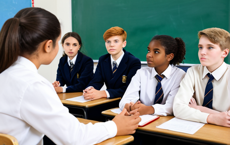 청소년상담사 필기시험 주요 과목 분석 - A group of teenagers, fully clothed in casual but modest clothing, participating in a creative works...