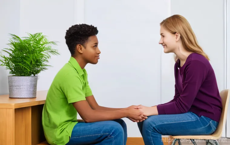 청소년상담사 직업에 적합한 사람들의 특징 - **Prompt 1: Empathetic Connection in Counseling**
    "A young, diverse female youth counselor in he...