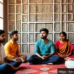 청소년상담사와 관련된 최신 서적 리뷰 - A group of young Bengali men and women in casual modern clothing, sitting in a bright, cozy room wit...