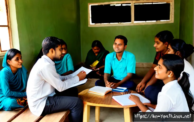 청소년상담사 커뮤니티에서 배우는 실무 사례 - Photorealistic community learning workshop in Bangladesh, diverse young adult counseling trainees se...
